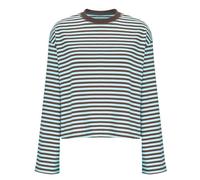 AYSDSKI Camiseta de manga larga a rayas para mujer, cuello redondo, camiseta moderna de manga larga, suelta, informal, blusa básica, verde menta, S