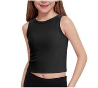 AYSDSKI Camiseta interior corta para niña, monocolor, sin mangas, cuello redondo, blusa básica, corte ajustado, camiseta de tirantes para niños, camiseta de verano, informal, camiseta deportiva, 5-15