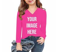 AYSDSKI Camiseta Personalizado Impresión Deja que las niñas auto-diseño frontal Impreso manga larga Personalidad Exclusiva Personalización Tops con él Foto Texto Logo Manga Larga Cuello en V Blusa