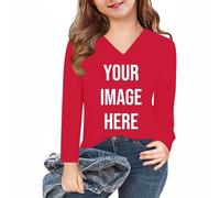 AYSDSKI Camiseta Personalizado Impresión Deja que las niñas auto-diseño frontal Impreso manga larga Personalidad Exclusiva Personalización Tops con él Foto Texto Logo Manga Larga Cuello en V Blusa