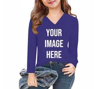 AYSDSKI Camiseta Personalizado Impresión Deja que las niñas auto-diseño frontal Impreso manga larga Personalidad Exclusiva Personalización Tops con él Foto Texto Logo Manga Larga Cuello en V Blusa