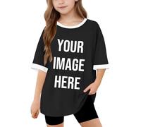 AYSDSKI Camiseta Personalizado Imprimir Deje Las Niñas Personalizar Personalidad Personalidad Personalización Exclusiva Camiseta Con Foto Texto Logo Niños Media Manga Blusa Básica, Negro , 120