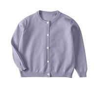 AYSDSKI Cárdigan para niña de un solo color, cárdigan de punto para niños, chaqueta de otoño de manga larga con botones, abrigo suave, chaqueta de entretiempo, azul claro, 140