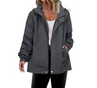 AYSDSKI Chubasquero para mujer, monocolor, impermeable, chaqueta de softshell, chaqueta de entretiempo con capucha, cremallera y cremallera, chaqueta de senderismo, chaqueta informal con capucha, gris