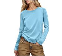 AYSDSKI DüNn - Sudadera de manga larga para mujer, color liso, manga raglán, cuello redondo, informal, primavera verano, blusa de manga larga, para adolescentes y niñas, Streetwear, azul claro, M