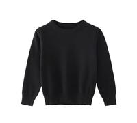 AYSDSKI Jersey de punto unisex para niños, cuello redondo, jersey monocromático para niñas, jersey de punto de algodón, manga larga, cálido, otoño, invierno, jersey básico de 1 a 7 años, Negro , 120