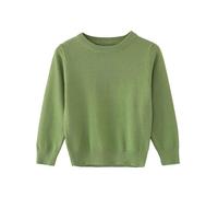 AYSDSKI Jersey de punto unisex para niños, cuello redondo, jersey monocromático para niñas, jersey de punto de algodón, manga larga, cálido, otoño, invierno, jersey básico de 1 a 7 años, verde, 120