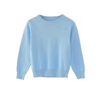 AYSDSKI Jersey de punto unisex para niños, cuello redondo, jersey monocromático para niñas, jersey de punto de algodón, manga larga, cálido, otoño, invierno, jersey básico de 1 a 7 años, azul claro