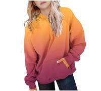AYSDSKI Sudadera con capucha para niña, degradado de color, otoño, invierno, sudadera con capucha, con bolsillos, para niños de 5 a 15 años, naranja, 150