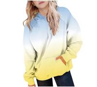 AYSDSKI Sudadera con capucha para niña, degradado de color, otoño, invierno, sudadera con capucha, con bolsillos, para niños de 5 a 15 años, azul claro, 150
