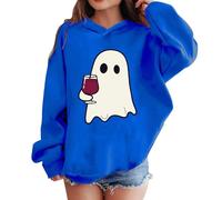 AYSDSKI Sudadera de Halloween para niña con capucha, estampado fantasma, sudadera con capucha para otoño, invierno, sudadera con capucha para niños para fiestas de 3 a 14 años, azul, 140