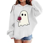 AYSDSKI Sudadera de Halloween para niña con capucha, estampado fantasma, sudadera con capucha para otoño, invierno, sudadera con capucha para niños para fiestas de 3 a 14 años, Blanco, 130