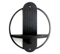 AYSMYGS Repisa de Pared Redonda Bohemia Metal & Madera, Estante Flotante en Pared 10KG Capacidad de Carga, 2 Tallas Repisa Decorativa para Plantas/Detalles, Negro/Blanco/Naranja(Black,23.7x30cm)