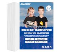 AYSOW Papel Transfer de Hierro para Camisetas Ligeras, Compatible con Impresora de Inyección de Tinta, Vinilo de Papel Transfer de Calor Estirable y Duradero (Adecuado para colores oscuros)