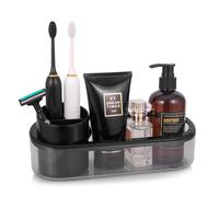 Ayswupt Soporte negro para cepillo de dientes para baño, bandeja de baño desmontable para hombres, soporte para cepillado de dientes eléctrico, organizador de encimera de baño, almacenamiento de pasta