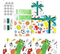 AYSYR 8 Hojas Papel Regalo Infantil 50 X 70cm,Papels Regalo Cumpleaños con 2 Fajos de Cintas,1 Tijera,12 Pegatinas De Fútbol,Papel de Regalo para Regalos Futbol Niños,Papels Regalo para Graduación