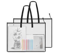 AYSYR Carpeta de arte impermeable para estudiantes de arte, 2 bolsas de pintura, organizador de carpetas de 63 x 48 cm, bolsa de malla transparente portátil, bolsa de mano transparente para la escuela