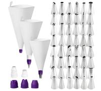 AYSYR Juego de mangas pasteleras y boquillas, kit de tuberías de glaseado de 12/14/16 pulgadas, 3 bolsas reutilizables con 48 boquillas de acero inoxidable, bolsas de glaseado con acoplador, para