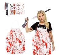 Ayucanpeng Disfraz de Carnicero de Halloween,Sangriento Carnicero Halloween Disfraces,Delantal Sangriento Cuchillo Diadema,Falsa Tatuajes Pegatinas,para fiestas de terror de Hallo-ween