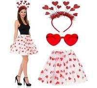 Ayucanpeng Disfraz de Cupido para Mujer,Diadema de Corazon Rojo Falda Tutú Gafas Corazón,Disfraz de Cupido Mujer Accesorios para San Valentín, Carnaval Temática Fiesta, Cosplay