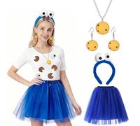 Ayucanpeng Disfraz de Monstruo de las Galletas Mujer,Disfraz de monstruo,Monstruo Falda de Tul Azul,Pendiente de Galleta, Collar de Galletass,para carnaval fiesta temática mujer