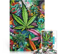 Ayuda al Cerebro a ejercitar Juguetes adictivos para Cultivar la Paciencia. Arte psicodélico con Hojas de Marihuana Rompecabezas para Adultos de 1000 Piezas 50x75cm