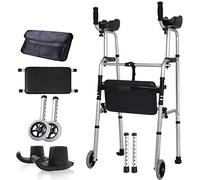 Ayuda para caminar Andadores con ruedas estándar Andador plegable para personas mayores con brazo de asiento, altura ajustable, asistente para caminar seguro y estable, equipado con almohadilla para