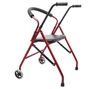 Ayuda para caminar con polea de asiento Andador plegable para personas discapacitadas Bastón antideslizante de cuatro pies Tubo de acero grueso seguro y estable, rojo (rojo)
