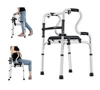 Ayuda para caminar plegable con asiento para personas mayores/discapacitadas Aluminio Portátil Sin ruedas Alturas ajustables para personas Altura 1,4-1,8 m/4,6-5,9 pies El doble de comodidad