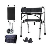 Ayuda para caminar Soporte para caminar/Asiento Andador plegable ajustable Andador de aluminio para personas mayores Equipo de rehabilitación para discapacitados (soporte + asiento + bolsa + dos rued