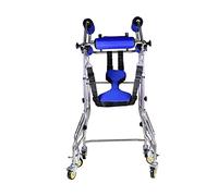 Ayuda para personas mayores Marco de pie Entrenamiento de rehabilitación Soporte para caminar para adultos Acero inoxidable Seis ruedas Altura Ancho ajustable (Color: Azul)