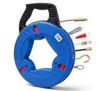 Ayudante de inserción de cable de fibra de vidrio de 30m con cable de 4mm, ayudante de inserción de cable con cabeza de cobre y 6 adaptadores, resorte de inserción, cable de tracción para tubos vacíos
