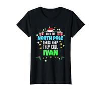 Ayudante del Polo Norte Ivan Christmas Ivan Nombre Camiseta gráfica económica, Mujer, Negro, S