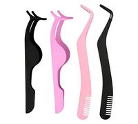 Ayudas Para Pestañas De 4 Piezas Con Peines, Pinzas Curvas De Acero Inoxidable, Posicionamiento Preciso Y Ajuste, Los Principiantes Usan Cosas Buenas (Rosa, Negro).