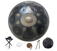 AYUE 12 notas 22 pulgadas Handpan, D-Minor 432 Hz Instrumento de percusión de tambor de acero, Mandala Rendimiento musical Hecho a mano Curación Instrumento musical Regalo Negro(Black mandala-12 tones