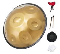 AYUE Tambor De Acero para Handpan De 432 Hz 9 Notas Gold Performer De 22 Pulgadas En Re Menor con Soporte para Handpan, Estuche para Handpan, Mazos Duraderos Y Paño Antipolvo