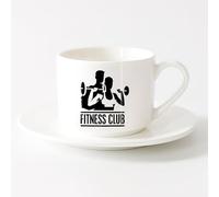 AYUEHBN Café y Bebidas Calientes Gimnasio Club Gimnasia Deportes Culturismo Entrenador （6oz/175ml） Taza de cerámica para capuchino, té, leche Juego de té con taza y platillo (blanco)