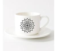 AYUEHBN Café y Bebidas Calientes Mandala de loto, hinduismo, budismo, yoga, meditación （6oz/175ml） Tazas de cerámica para el hogar o el trabajo Juego de té con taza y platillo (blanco)