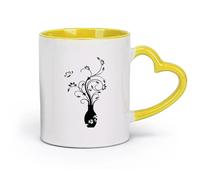 AYUEHBN Cerámica Café Leche Té Tazas de Cerámica Jarrón Hogar Mariposa Flores Hojas （11oz/320ml） Elegante y Duradero - Apto para Microondas y Lavavajillas Amarillo