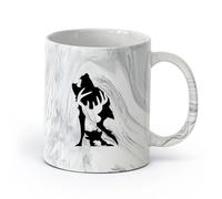 AYUEHBN cerámica Café y Bebidas Calientes Animales salvajes del bosque abstractos: lobo, ciervo （11oz/320ml） Cappuccino, Latte Macchiato, té, espresso Negro mármol