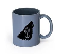 AYUEHBN cerámica Café y Bebidas Calientes Atrapasueños con cabeza de lobo aullador y depredador lunar （11oz/320ml） Para té, chocolate caliente Gris azulado