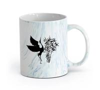AYUEHBN cerámica Café y Bebidas Calientes Hermoso vivero de aves japonesas orientales de cigüeña （11oz/320ml） Tazas de cerámica para el hogar o el trabajo Azul mármol
