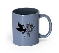 AYUEHBN cerámica Café y Bebidas Calientes Hermoso vivero de aves japonesas orientales de cigüeña （11oz/320ml） Tazas de cerámica para el hogar o el trabajo Gris azulado