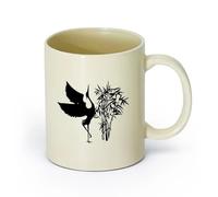 AYUEHBN cerámica Café y Bebidas Calientes Hermoso vivero de aves japonesas orientales de cigüeña （11oz/320ml） Tazas de cerámica para el hogar o el trabajo Amarillo claro
