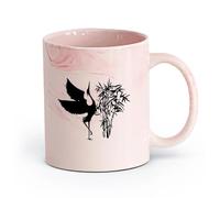 AYUEHBN cerámica Café y Bebidas Calientes Hermoso vivero de aves japonesas orientales de cigüeña （11oz/320ml） Tazas de cerámica para el hogar o el trabajo Rosa mármol
