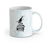 AYUEHBN cerámica Café y Bebidas Calientes Inicio Biblioteca Resumen Pájaro En Libros Educación Librería （11oz/320ml） Apto para lavavajillas y microondas Azul mármol