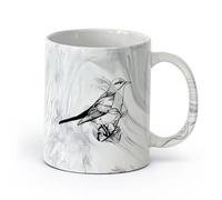AYUEHBN cerámica Café y Bebidas Calientes Pájaro cantor pájaro en rama animal flores naturales （11oz/320ml） Regalo único de oficina para mujeres y hombres Negro mármol