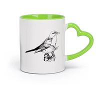 AYUEHBN cerámica Café y Bebidas Calientes Pájaro cantor pájaro en rama animal flores naturales （11oz/320ml） Regalo único de oficina para mujeres y hombres Verde