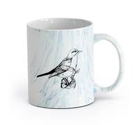 AYUEHBN cerámica Café y Bebidas Calientes Pájaro cantor pájaro en rama animal flores naturales （11oz/320ml） Regalo único de oficina para mujeres y hombres Azul mármol
