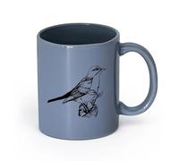 AYUEHBN cerámica Café y Bebidas Calientes Pájaro cantor pájaro en rama animal flores naturales （11oz/320ml） Regalo único de oficina para mujeres y hombres Gris azulado